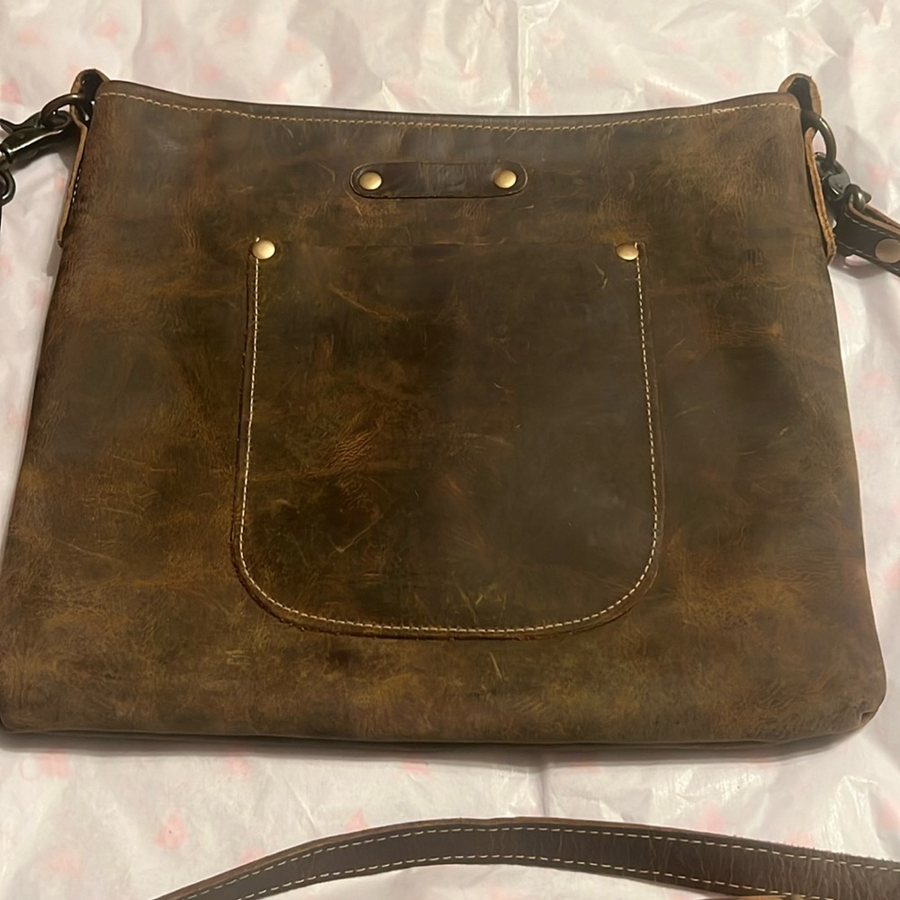 Myra Beast Brown All Leather Crossbody or Shoulder Bag Purse